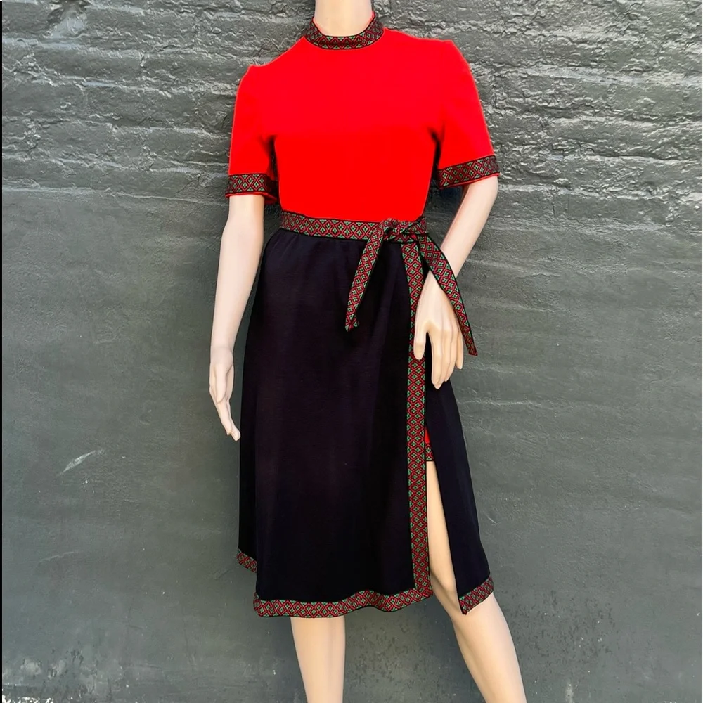 - Vintage Red Romper & Wrap Skirt Embroidered Edge Set! EUC!